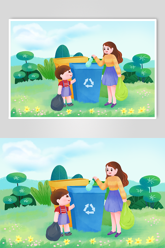 垃圾分类从我做起爱护环境人物插画