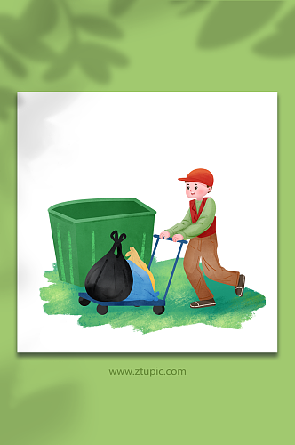 男孩志愿者爱护环境垃圾分类环保元素插画