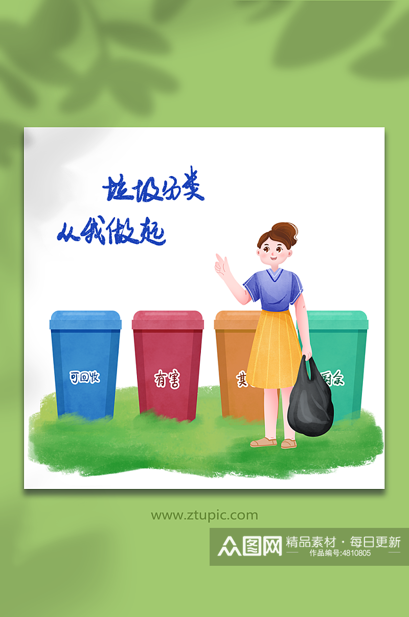 宣传爱护环境垃圾分类环保元素插画素材