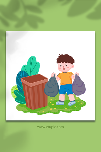 男孩扔垃圾垃圾分类环保元素插画