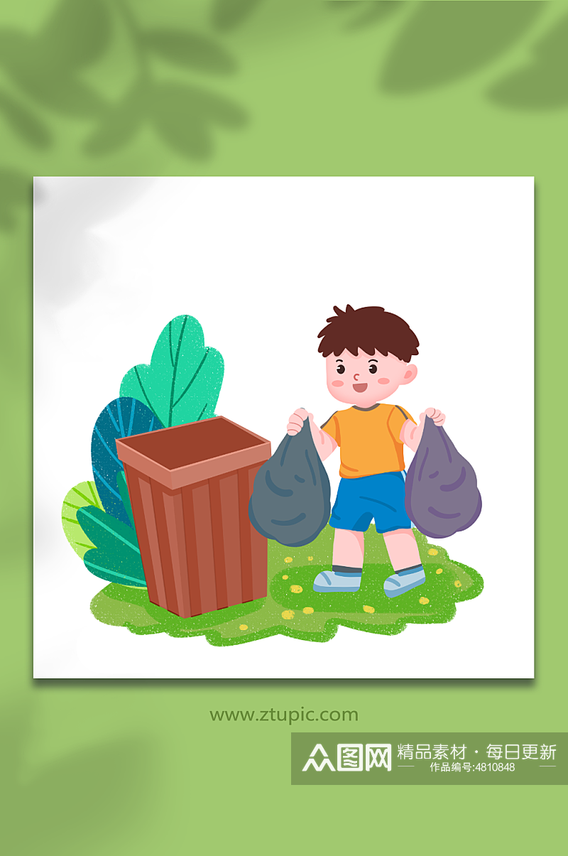 男孩扔垃圾垃圾分类环保元素插画素材