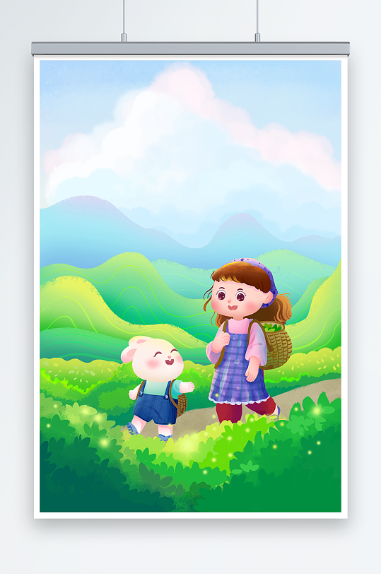 采茶叶谷雨节气人物插画-众图网