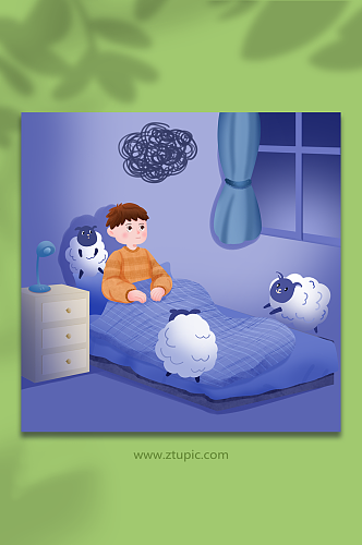 数绵羊失眠焦虑人物插画