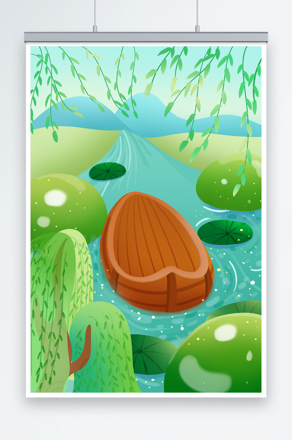 游船春季插画背景图素材