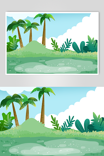 椰树植物泼水节插画背景图
