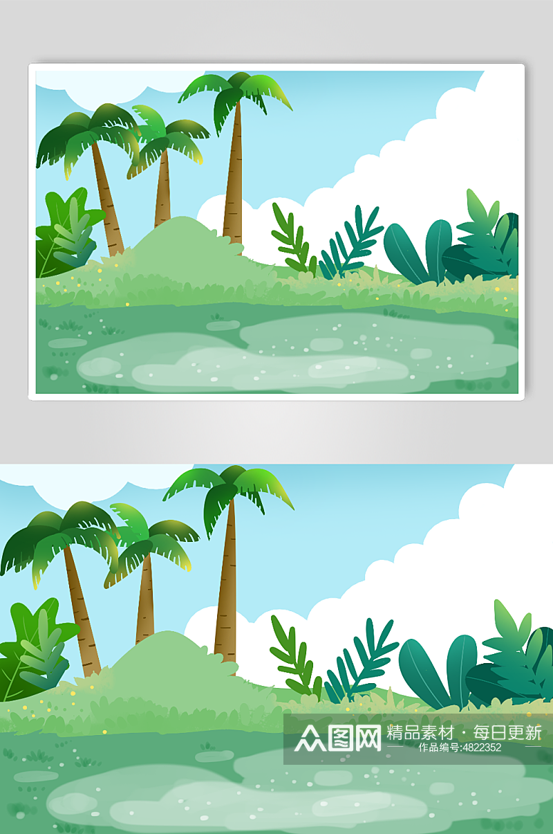 椰树植物泼水节插画背景图素材