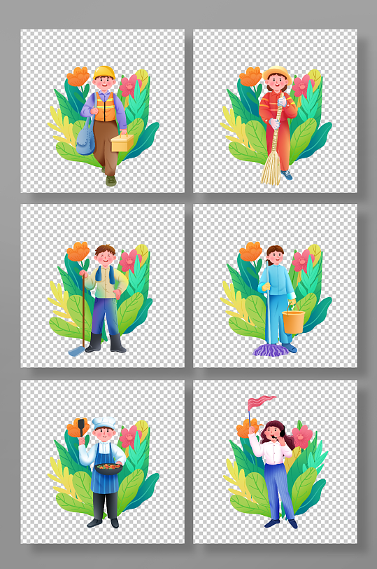 致敬劳动者五一劳动节职业人物元素插画-众图网