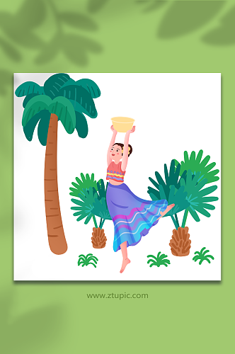 起舞女孩泼水节传统节日人物插画元素