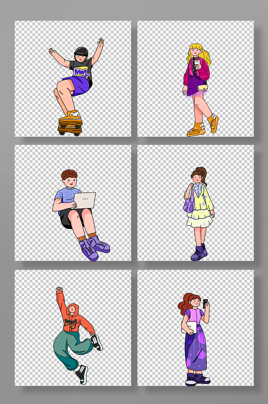 描边涂鸦青年节年轻人物元素插画-众图网