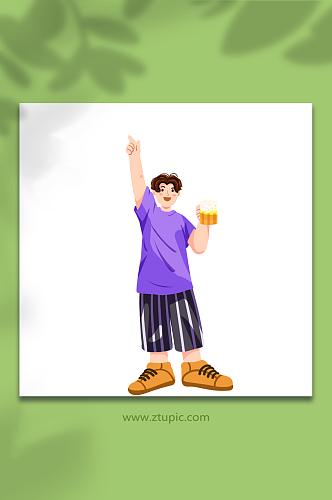 男生干杯喝啤酒啤酒节人物元素插画