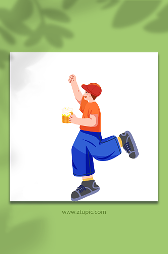跳跃男孩干杯喝啤酒啤酒节人物元素插画