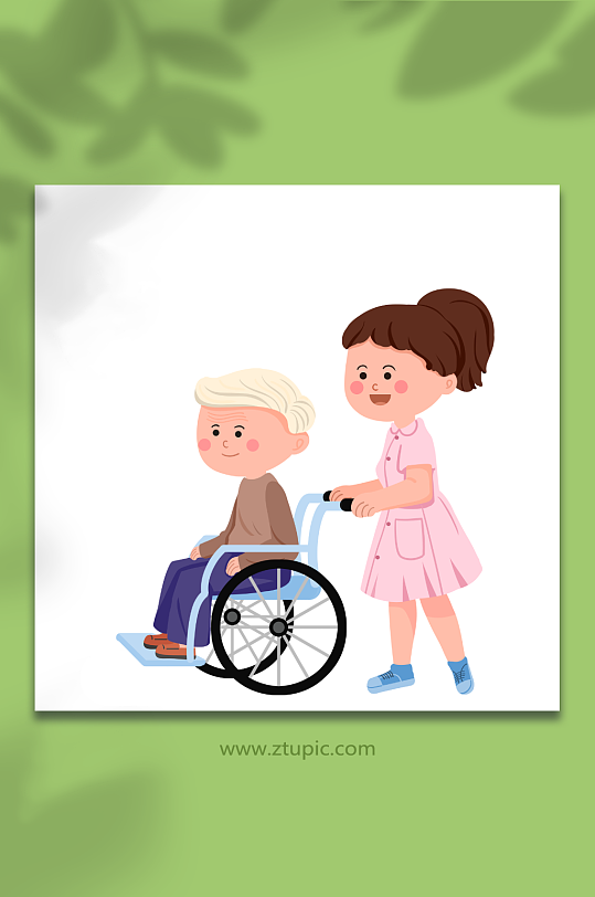 推轮椅护士人物元素插画