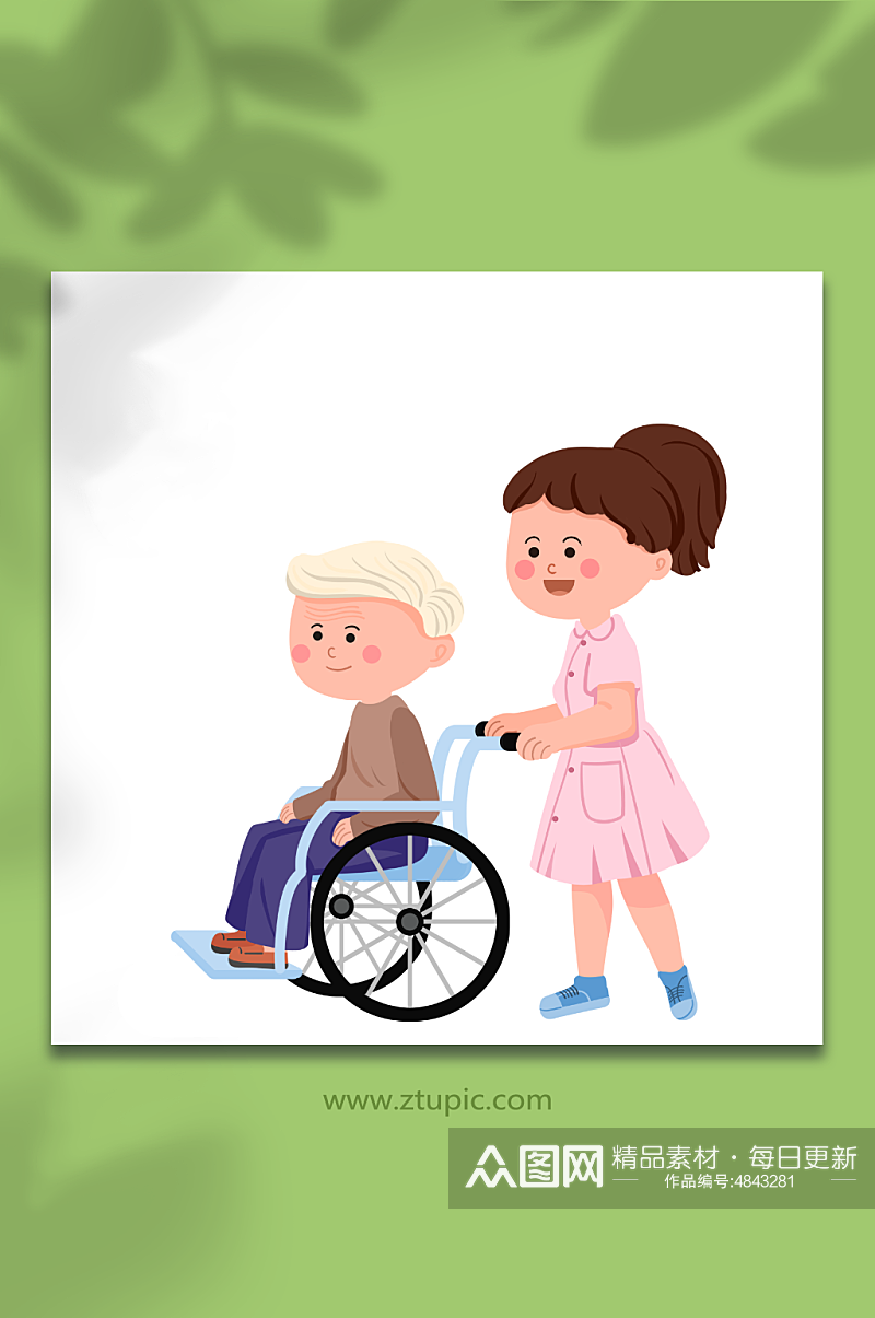 推轮椅护士人物元素插画素材