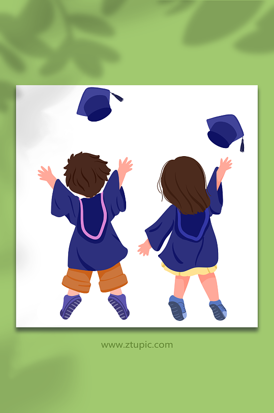 q版背影毕业生毕业季人物元素插画