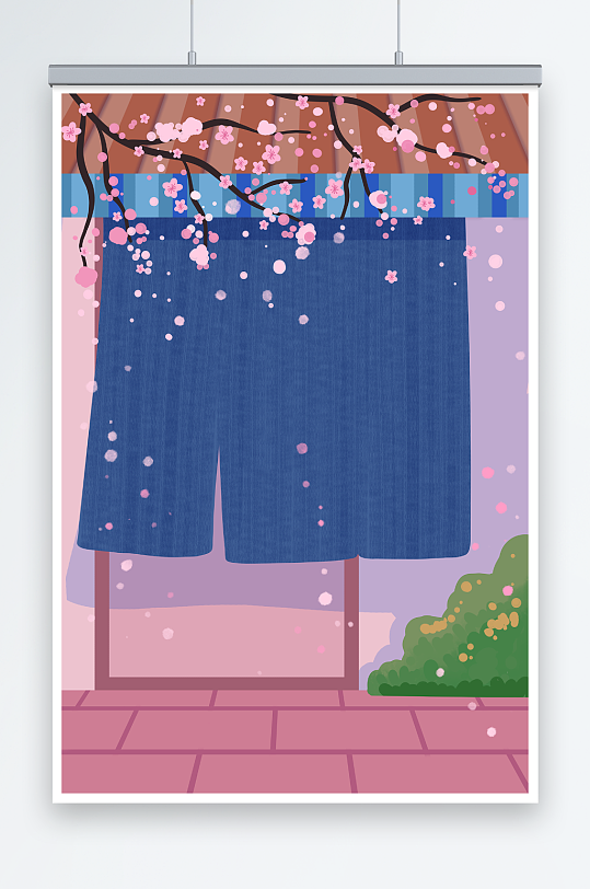 日本旅游樱花插画背景图
