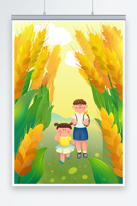 麦子小满节气人物插画-众图网