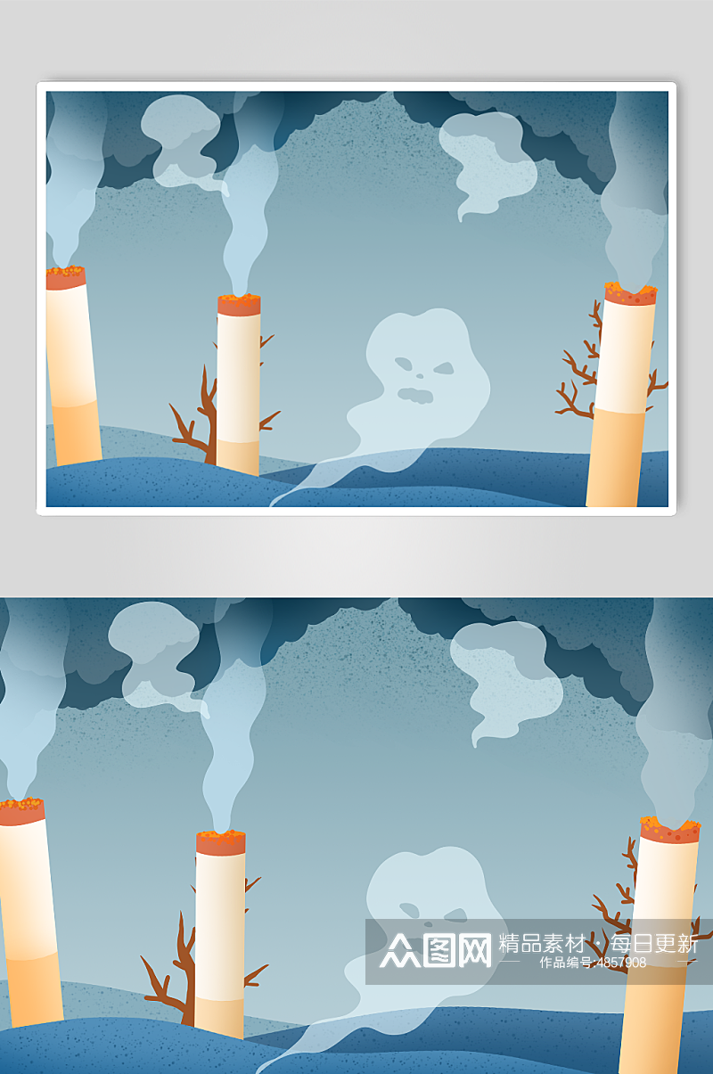 烟雾世界无烟日插画背景图素材