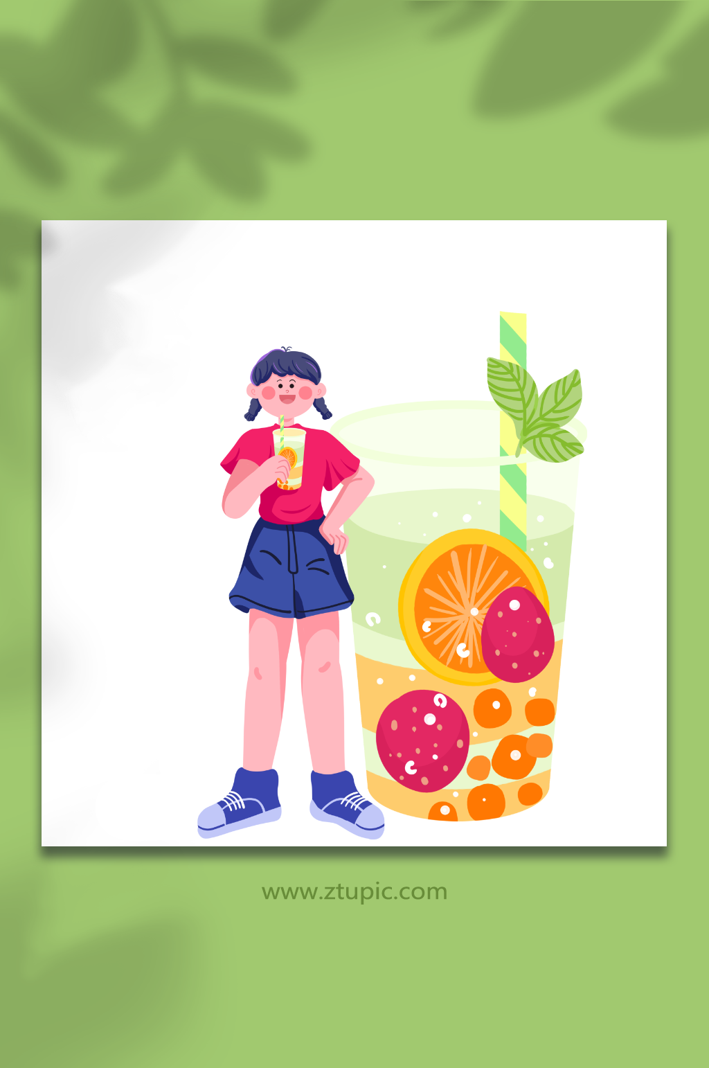 女孩夏季奶茶立夏夏季人物元素插画素材