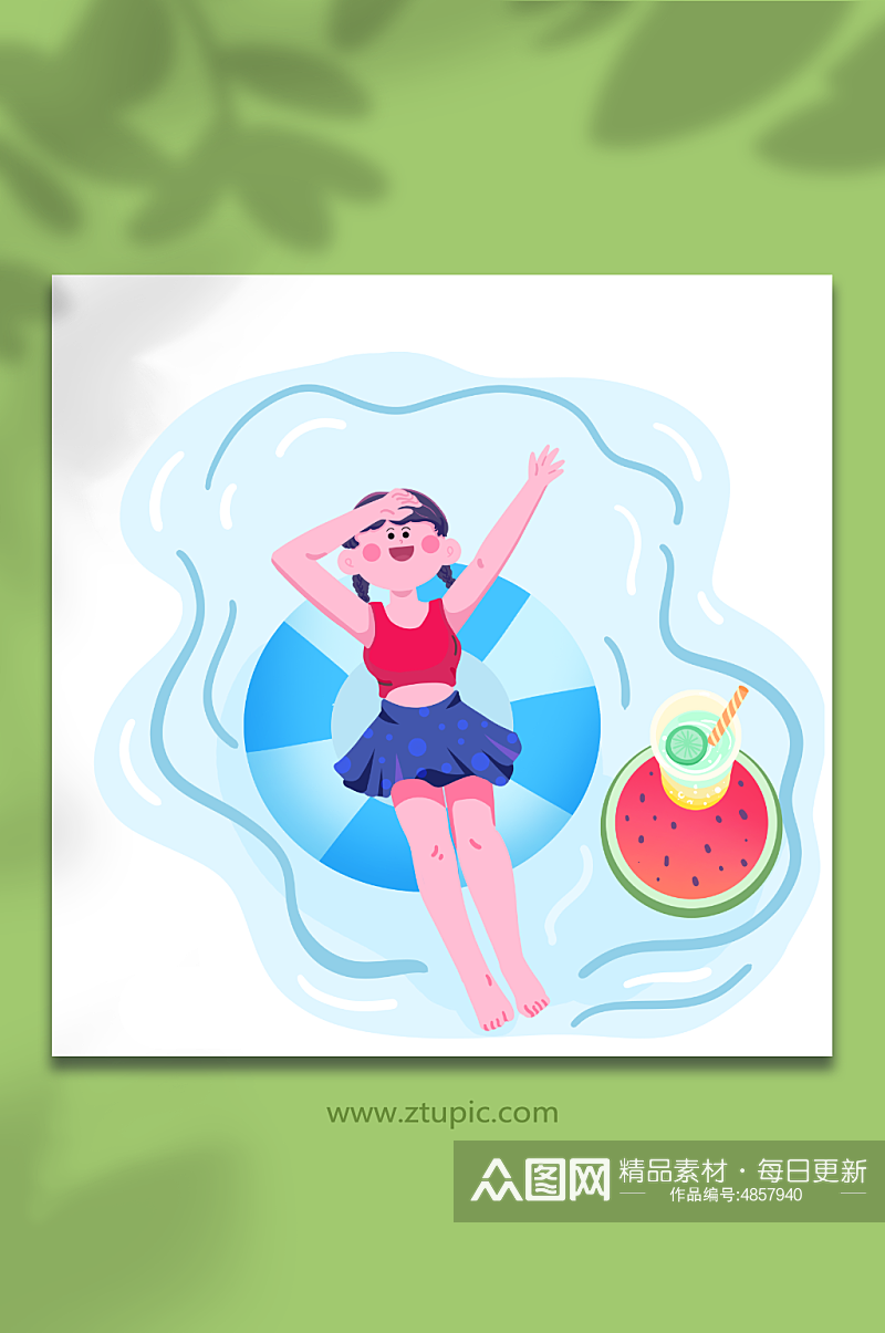 女孩游泳立夏夏季人物元素插画素材