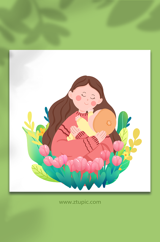 婴儿和母亲感恩母亲节人物元素插画