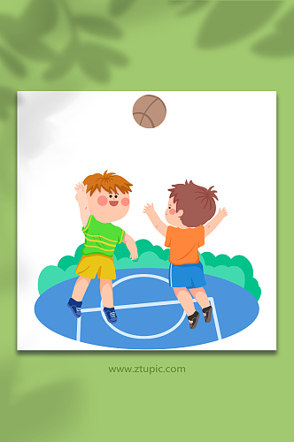 打篮球可爱儿童运动人物元素插画