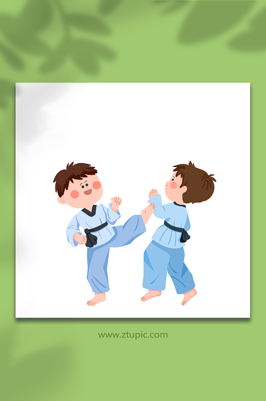 跆拳道儿童运动人物元素插画