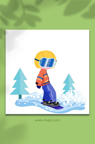 单板滑雪儿童运动人物元素插画