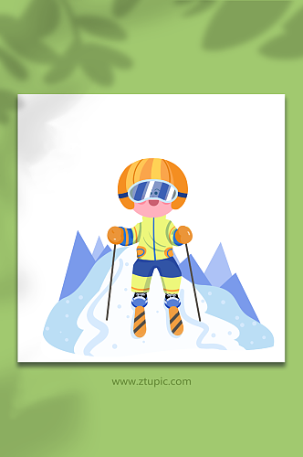 滑雪儿童运动人物元素插画