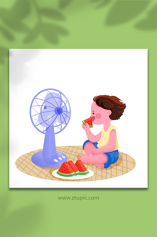 吃西瓜夏至节气夏季避暑人物元素插画