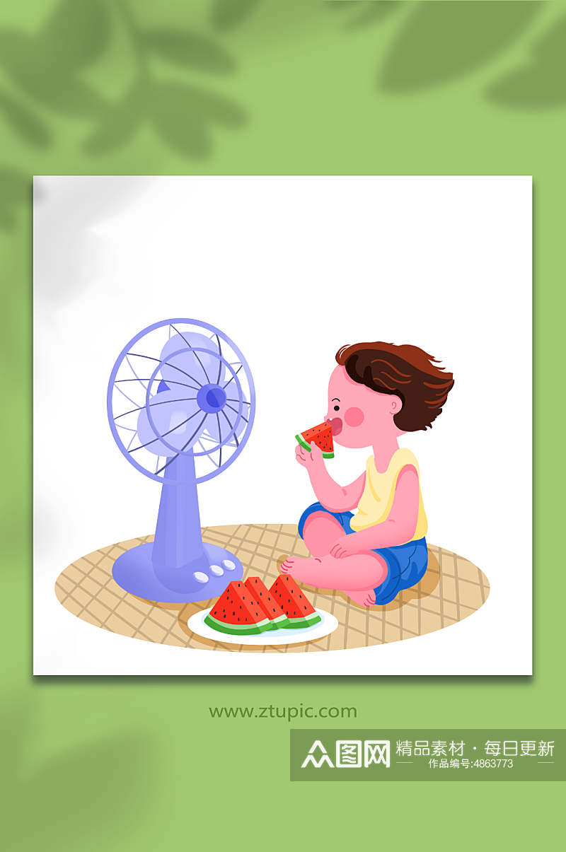 吃西瓜夏至节气夏季避暑人物元素插画素材