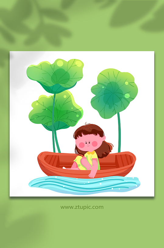 荷葉小船夏至節(jié)氣夏季避暑人物元素插畫