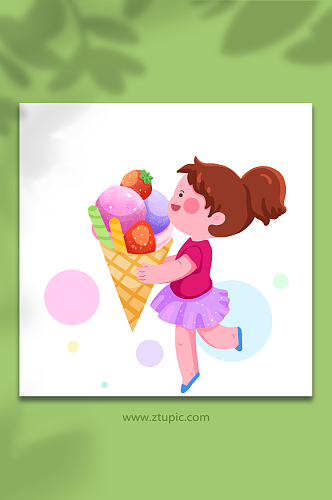 女孩冰淇淋夏至节气夏季避暑人物元素插画