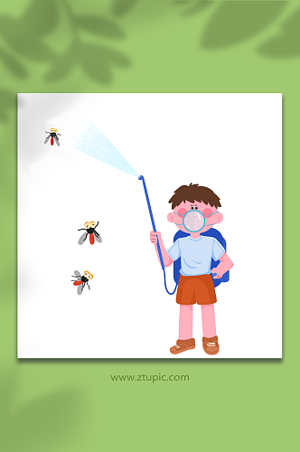 消毒夏季防蚊叮咬驱虫人物元素插画