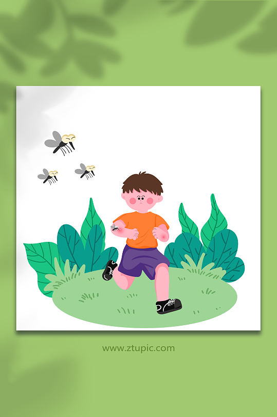 蚊子追赶夏季预防蚊虫叮咬人物元素插画
