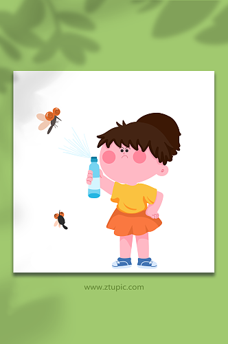 喷药驱蚊预防蚊虫叮咬元素插画