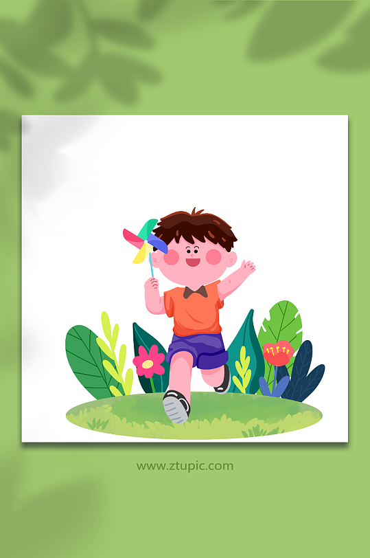 小男孩奔跑庆祝六一儿童节人物元素插画