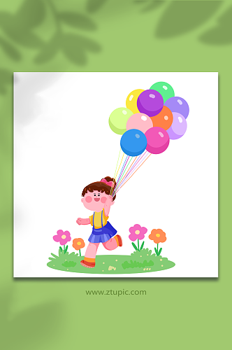 小女孩气球庆祝六一儿童节人物元素插画