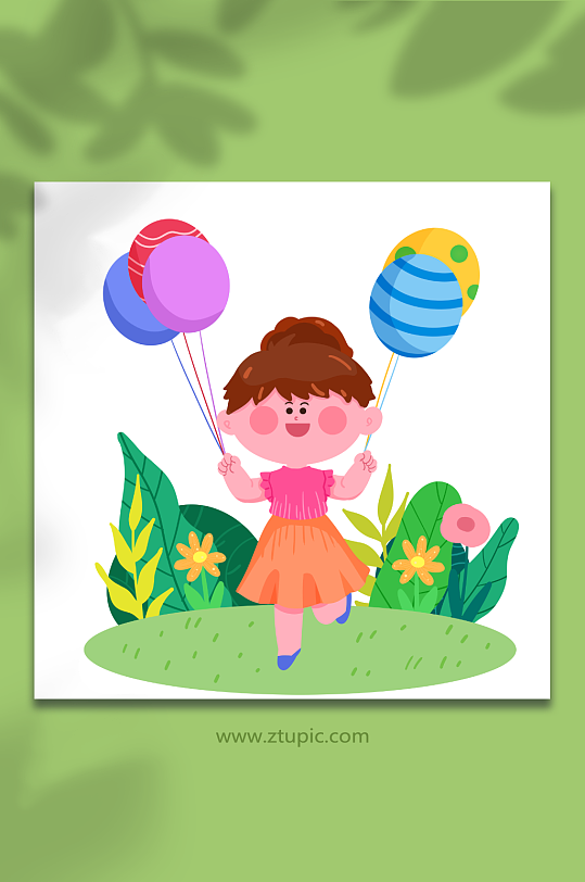 小女孩和气球快乐度六一儿童节人物元素插画
