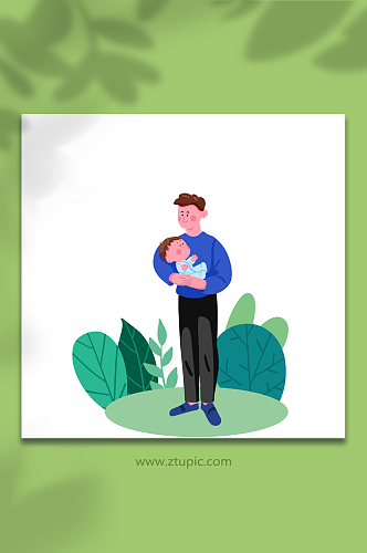 父亲和小婴儿父亲节人物元素插画