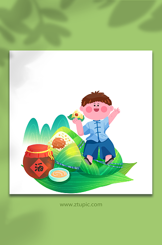 吃粽子粽子节端午节人物元素插画