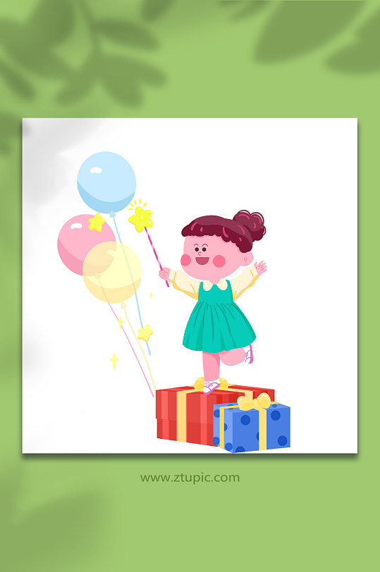 小女孩气球六一儿童节人物元素插画