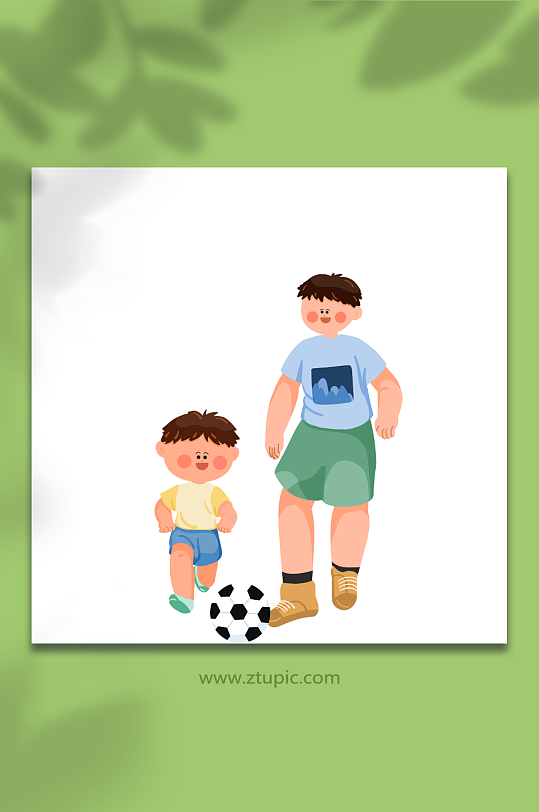 亲子互动踢足球父亲节人物元素插画