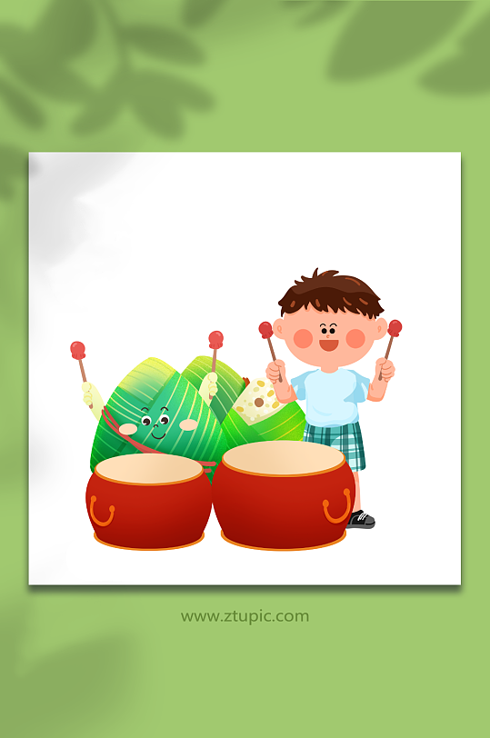 打鼓端午節(jié)人物元素插畫
