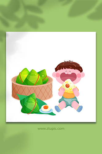 小男孩吃粽子端午节人物元素插画