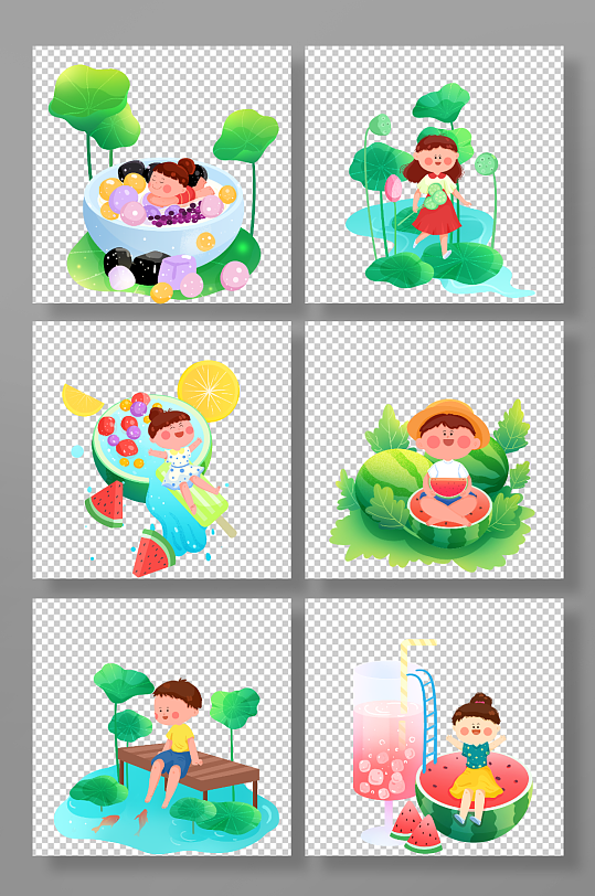 夏季小暑节气人物元素插画-众图网