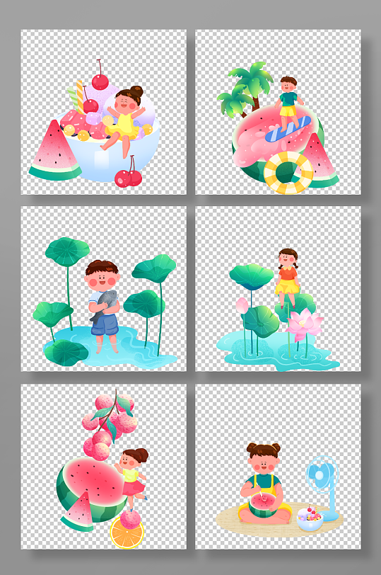 清凉避暑小暑节气人物元素插画-众图网