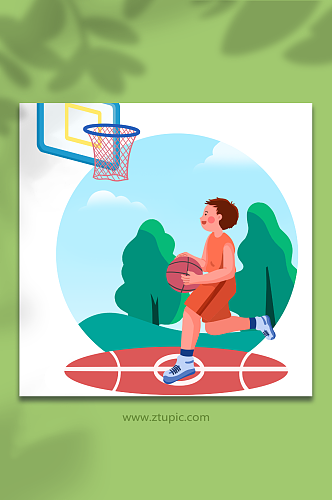 扁平体育项目篮球运动人物元素插画