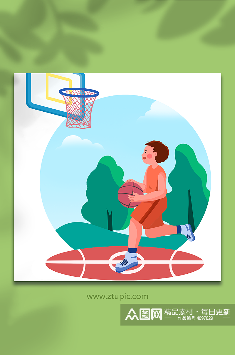 扁平体育项目篮球运动人物元素插画素材