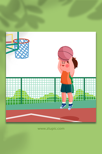 爱运动打篮球人物元素插画