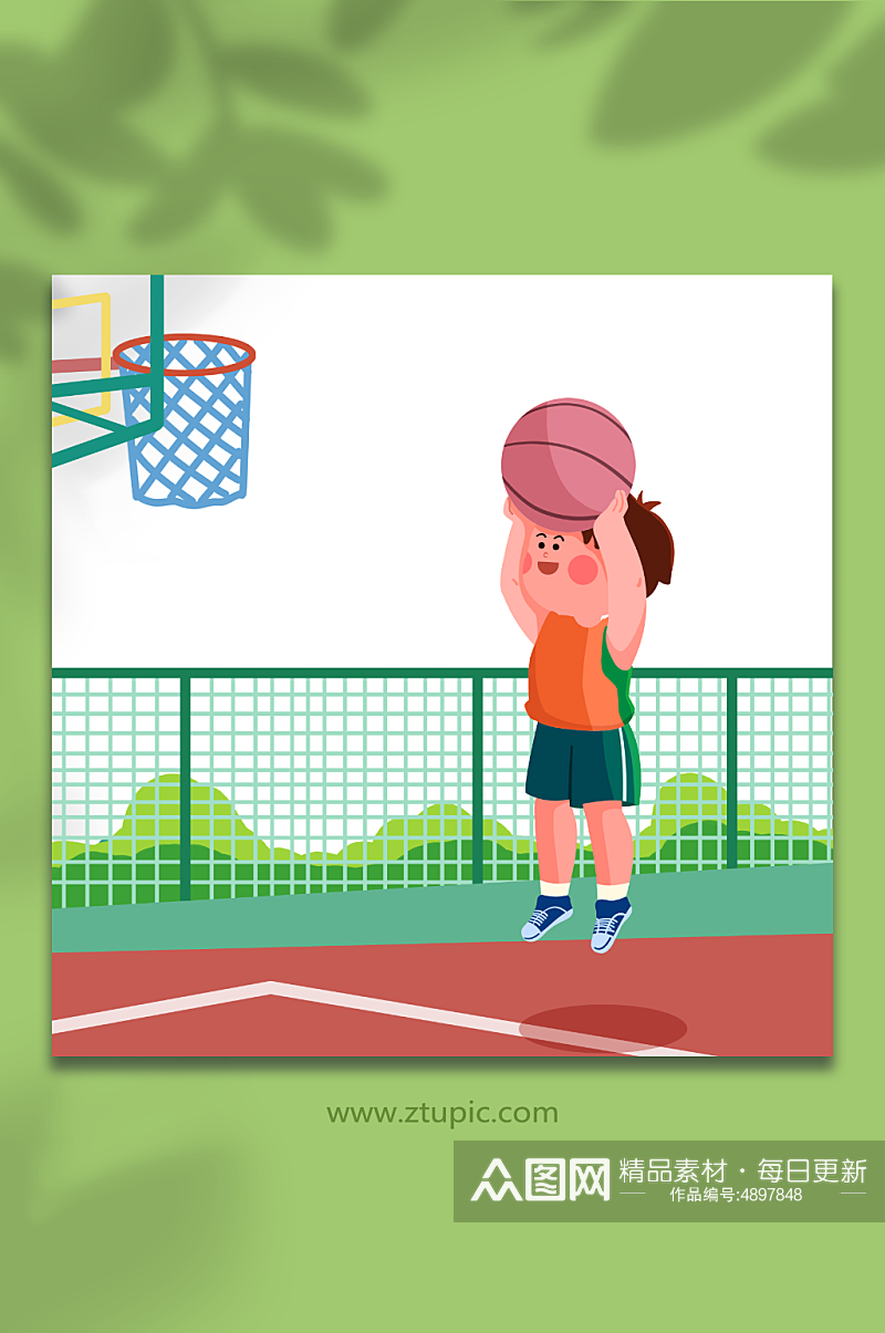 爱运动打篮球人物元素插画素材